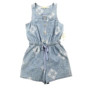 Copper Key Womens Chambray Romper Small Blue White Bandana‎ Print Casual